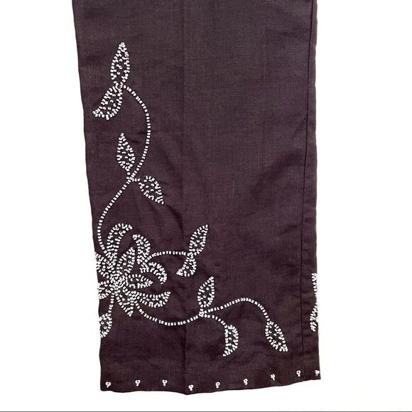 French Connection Beaded Ramie Straight Leg Pants Brown Size 4 - Picture 4 of 8